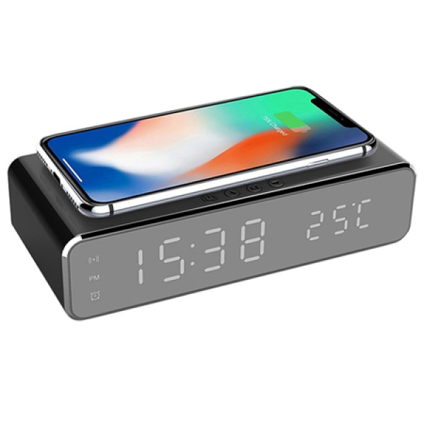 Ceas smart cu încărcare wireless, alarmă și termometru - compact și funcțional Ceas smart cu încărcare wireless, alarmă și termometru - compact și funcțional