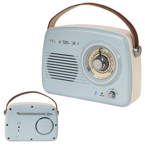 Radio Portabil Retro Madison Freesound VR30, Subwoofer 30W, Bluetooth 5.0, FM, Acumulator 1500mAh, Autonomie 12h, USB-C, Blue/Vintage
