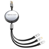 CABLU 3IN1 USB - LIGHTNING + 2 X USB-C 1.2M - NEGRU