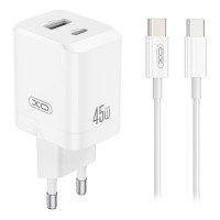 INCARCATOR RETEA PD 45W 3A 1X USB 1 X USB-C + CABLU USB-C 1M - ALB