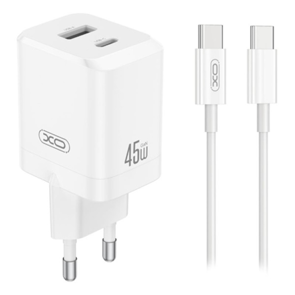 INCARCATOR RETEA PD 45W 3A 1X USB 1 X USB-C + CABLU USB-C 1M - ALB