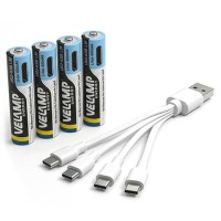 SET 4 ACUMULATORI LR03 AAA 400MAH CU INCARCARE TIP C VELAMP