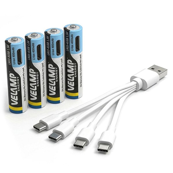 SET 4 ACUMULATORI LR03 AAA 400MAH CU INCARCARE TIP C VELAMP SET 4 ACUMULATORI LR03 AAA 400MAH CU INCARCARE TIP C VELAMP