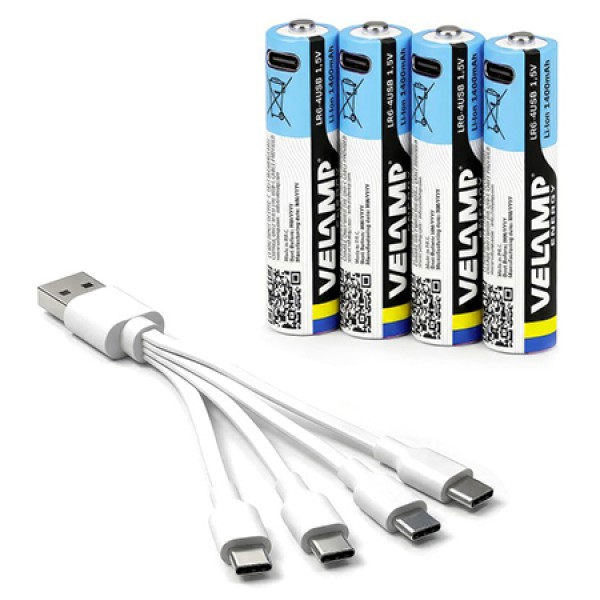 SET 4 ACUMULATORI LR6 AA 1400MAH CU INCARCARE TIP C VELAMP SET 4 ACUMULATORI LR6 AA 1400MAH CU INCARCARE TIP C VELAMP