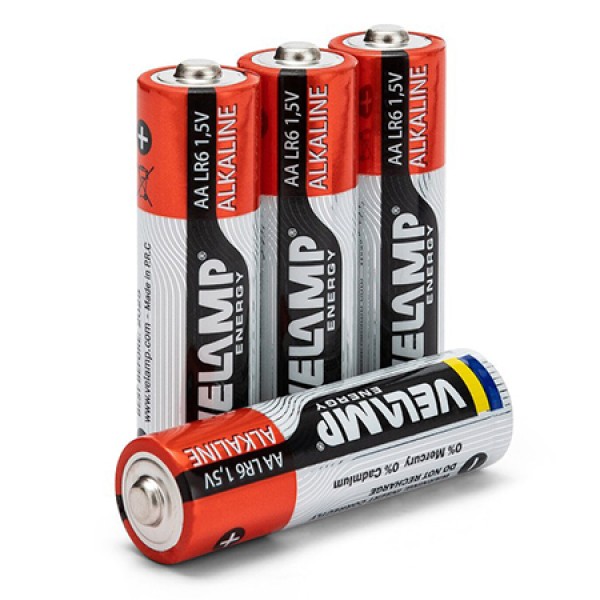 Baterii alcaline aa 1.5v velamp set 4 buc, 2500 mah, durabilitate 5 ani