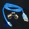 CABLU 1M 3IN1 TIP C/IPHONE/MICRO USB ILUMINAT LED ALBASTRU