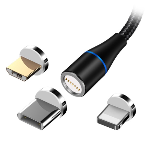 CABLU MAGNETIC 3IN1 USB-C/LIGHTNING/MICRO USB 1M 3A - NEGRU CABLU MAGNETIC 3IN1 USB-C/LIGHTNING/MICRO USB 1M 3A - NEGRU