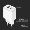 INCARCATOR RETEA QC 20W USB SI TIP C - ALB