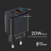 INCARCATOR RETEA QC 20W USB SI TIP C - NEGRU