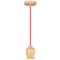 PENDUL TAVAN SOCLU E27 LEMN - ROSU