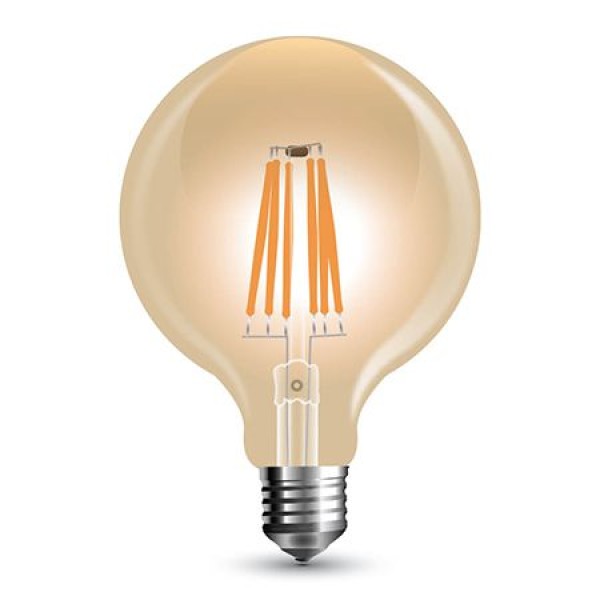 BEC LED G125 E27 REGLABIL 8W CU FILAMENT 2200K ALB CALD