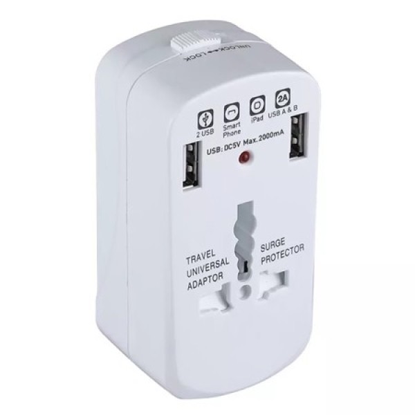 Adaptor universal priza uk, us, eu cu protectie si 2usb 2.1a