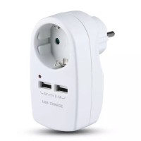 Adaptor priza 16a 3680w cu 2 usb 2.1a, alb