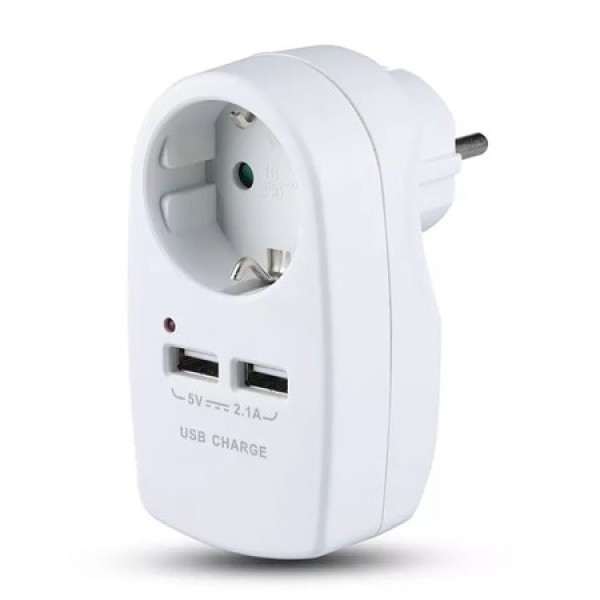Adaptor priza 16a 3680w cu 2 usb 2.1a, alb