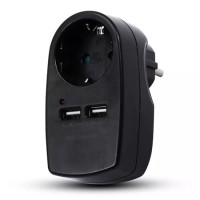 Adaptor priza 16a 3680w cu usb 2.1a, negru