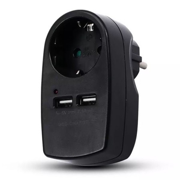 Adaptor priza 16a 3680w cu usb 2.1a, negru