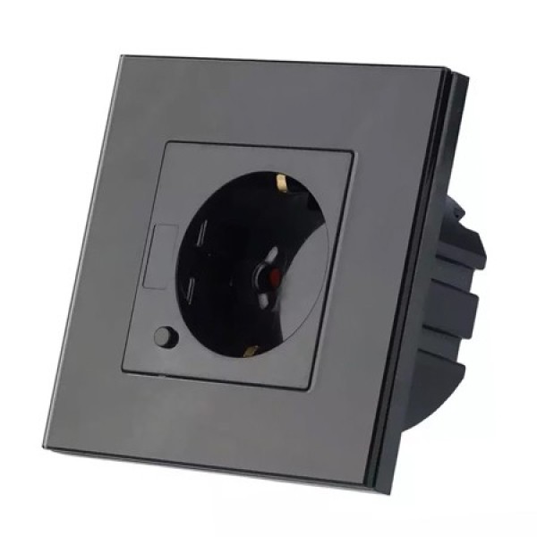 PRIZA SMART SIMPLA 16A CU RAMA DIN STICLA , NEGRU PRIZA SMART SIMPLA 16A CU RAMA DIN STICLA , NEGRU
