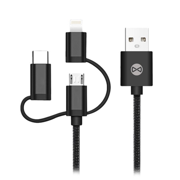 CABLU 3IN1 USB-LIGHTNING-UCB-C-MICRO USB 1M 1.5A - NEGRU