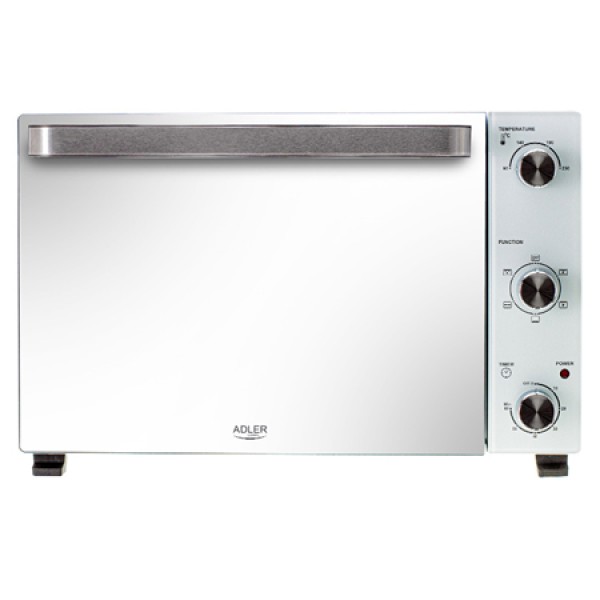 Cuptor electric de masă Adler, capacitate 48 Litri, putere 1800W, funcție convecție și rotisor, temperatură reglabilă 230°C, timer 60 min, ușă sticlă dublă, Negru