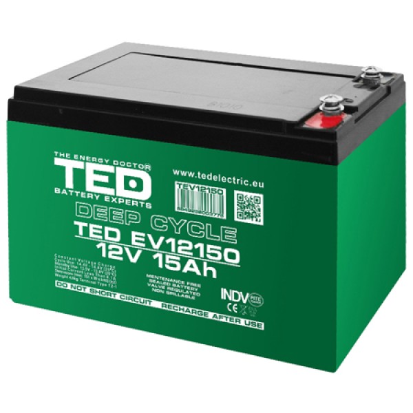 Acumulator vehicule electrice deep cycle 12v 15ah ted - fiabilitate și versatilitate