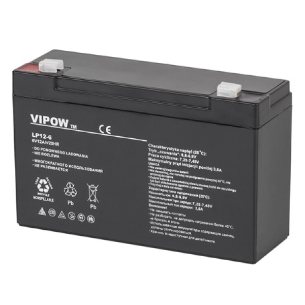 Acumulator stationar agm vrla 6v 12ah vipow - capacitate 12ah Acumulator stationar agm vrla 6v 12ah vipow - capacitate 12ah