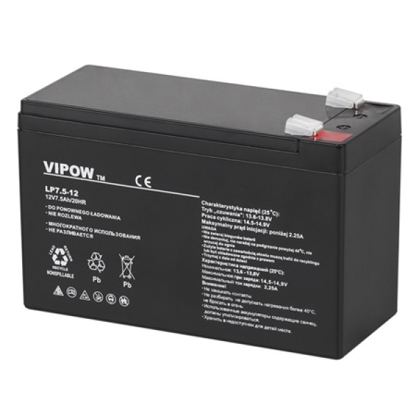 Acumulator stationar agm vrla 12v 7.5ah vipow - performanță premium