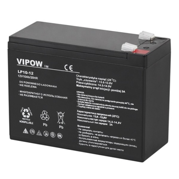 Vipow acumulator stacionar agm vrla 12v 10ah - performanță optimizată