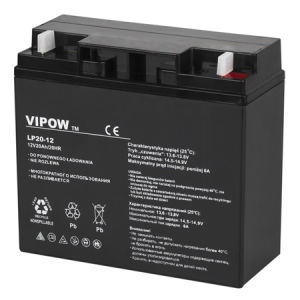 Acumulator stationar agm vrla 12v 20ah vipow - capacitate 20ah