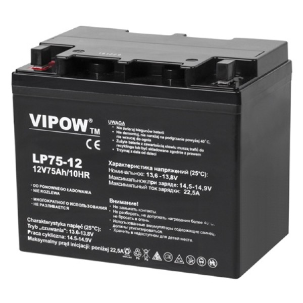 Acumulator stationar agm vrla 12v 75ah vipow - capacitate mare