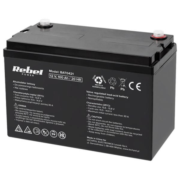 Acumulator stationar agm vrla 12v 100ah rebel - performanță și fiabilitate
