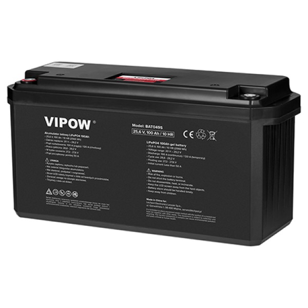 Acumulator lifepo4 100ah 25.6v cu bms vipow - supratensiune și capacitate ridicată Acumulator lifepo4 100ah 25.6v cu bms vipow - supratensiune și capacitate ridicată