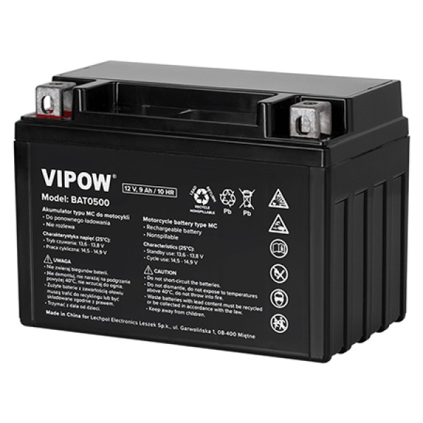 Acumulator vehicule electrice 12v 9ah 10hr vipow - performanță și fiabilitate