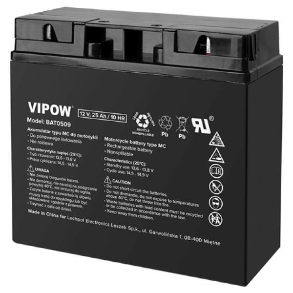 Acumulator vehicule electrice 12v 25ah vipow - baterie reîncărcabilă