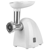 Masina de tocat carne Camry, 1500W, Capacitate 2 kg/min, Functie Reverse, 3 Site, Accesoriu carnat, Set feliere/razuire legume, Alb