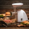 Masina de tocat carne Camry, 1500W, Capacitate 2 kg/min, Functie Reverse, 3 Site, Accesoriu carnat, Set feliere/razuire legume, Alb