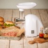Masina de tocat carne Camry, 1500W, Capacitate 2 kg/min, Functie Reverse, 3 Site, Accesoriu carnat, Set feliere/razuire legume, Alb