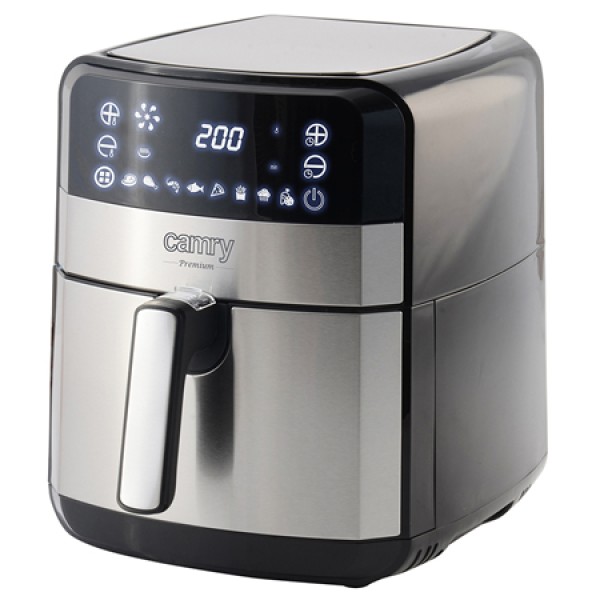 Friteuza cu aer cald Camry, Air Fryer Digital, Putere 2500W, Capacitate 5 Litri, Ecran LED Touch, 9 Functii Prestate, Oprire Automata, Negru/Argintiu
