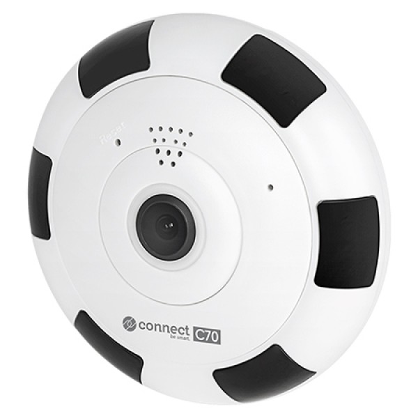 Cameră supraveghere interioară Wi-Fi Krüger&Matz Connect, Panoramică 360 Fisheye, Rezoluție 3 MP, Night Vision 15m, Audio bidirecțional, Senzor mișcare, Slot Card, Compatibil Tuya / Google Home