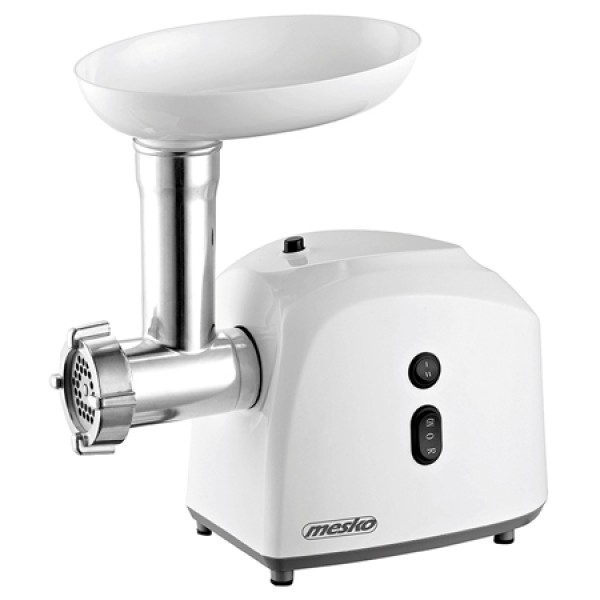 Masina de tocat carne Mesko, Putere 1500W, Capacitate 1kg/min, 3 Site Inox, Accesoriu Carnati/Kebbe, Functie marsarier, Alb