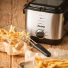 Friteuza cu ulei Mesko, 900W, Capacitate 1.5L, Termostat reglabil, Carcasa inox, Argintiu/Negru