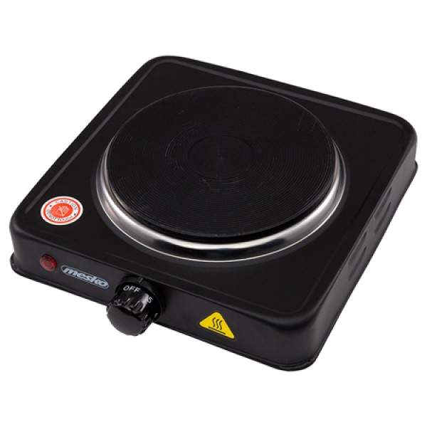 Plita electrica portabila Mesko, 1000W, 1 Arzator, Diametru 15.5 cm, Termostat reglabil 5 trepte, Indicator luminos, Carcasa emailata, Neagra