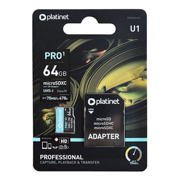 MICRO SD CARD 64GB CLS 10 CU ADAPTOR PLATINET MICRO SD CARD 64GB CLS 10 CU ADAPTOR PLATINET