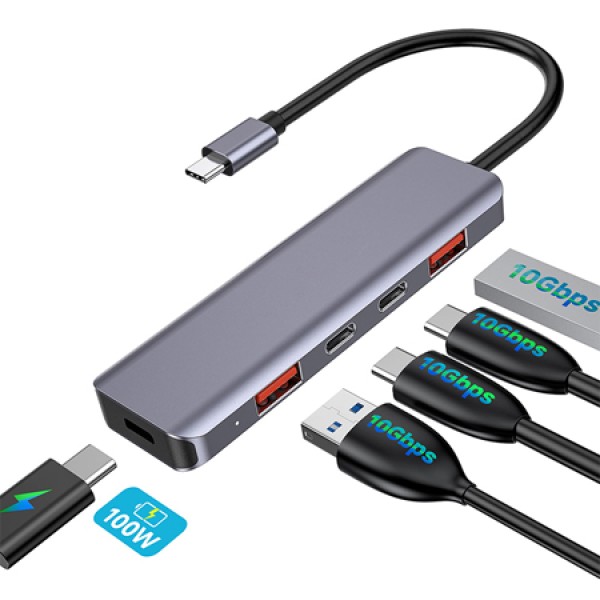 HUB 5 IN 1 10 GBS USB-C PD 100W ALUMINIU PLATINET HUB 5 IN 1 10 GBS USB-C PD 100W ALUMINIU PLATINET