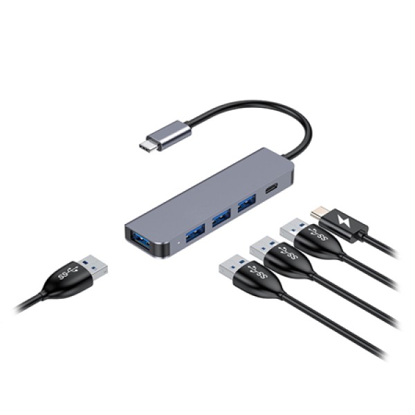 HUB 5 IN 1 USB-C PD 100W ALUMINIU PLATINET HUB 5 IN 1 USB-C PD 100W ALUMINIU PLATINET