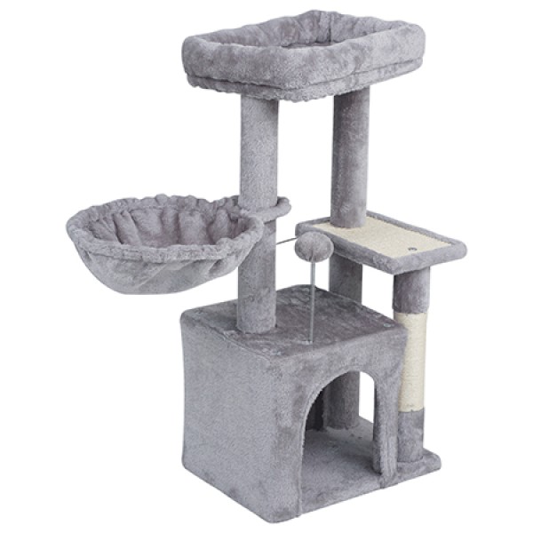 Ansamblu de joacă pentru pisici rebel animals 40x30x80 cm cu stâlp de zgâriat și căsuță
