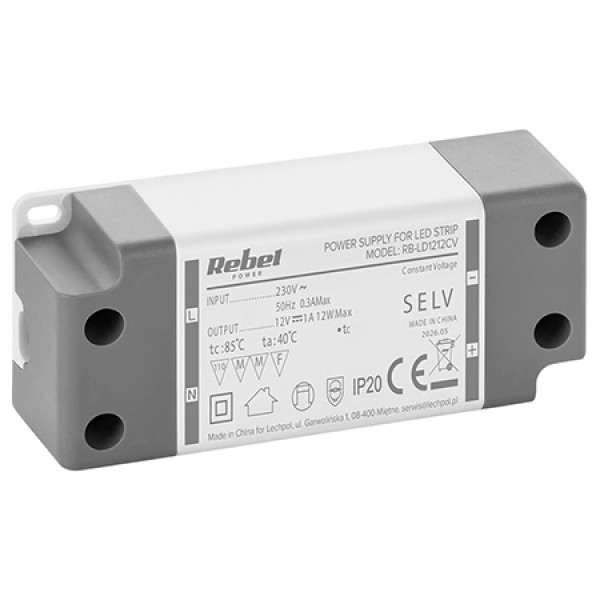 ALIMENTATOR BANDA LED IP20 12V 1A 12W REBEL