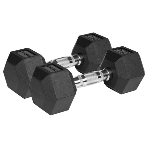 Gantere dumbbell hex fontă cauciucată 2x9kg rebel active pentru bodybuilding