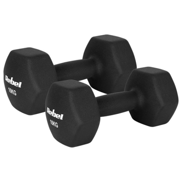 Gantă fontă cu înveliș neopren hex 2 x 10kg rebel active pentru bodybuilding