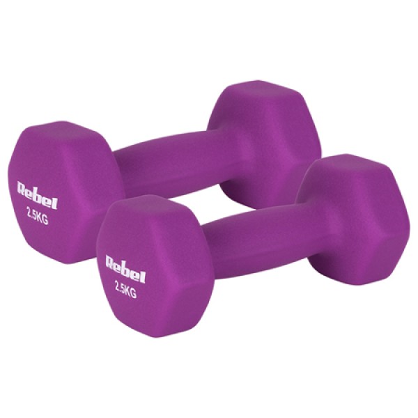 Ganteră fontă înveliș neopren hex 2 x 2.5kg rebel active