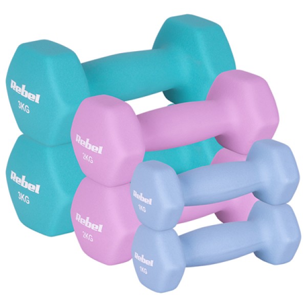 Set gantere rebel active din fontă cu înveliș din neopren, 12 kg, 6 buc